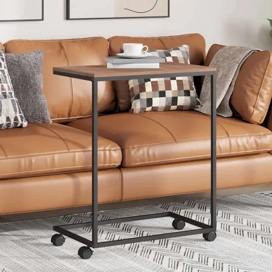 C-formet sidebord med hjul 55x35x70 cm, sort