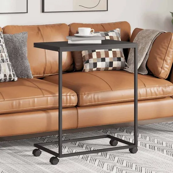 C-formet sidebord med hjul 55x35x70 cm, sort