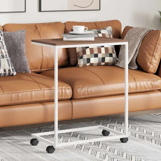 C-formet sidebord med hjul 55x35x70 cm - hvid