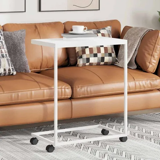 C-formet sidebord med hjul 55x35x70 cm - hvid