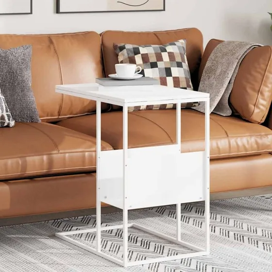 C-formet sidebord 55x36x59,5 cm - Hvid konstrueret træ