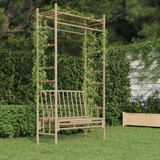 Havebænk med pergola i bambus 116 cm