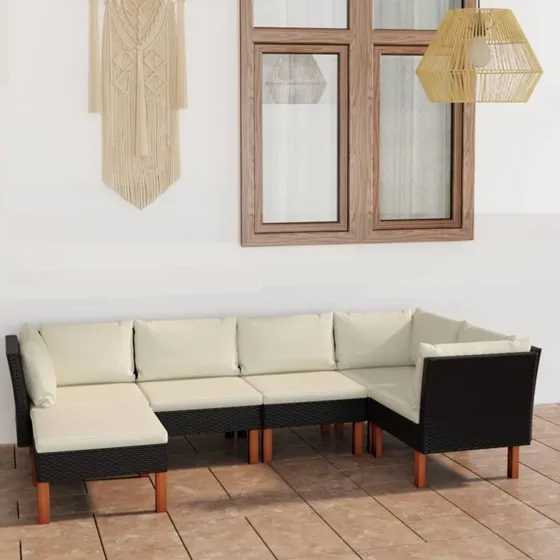 Loungesæt til haven 6 dele i sort polyrattan