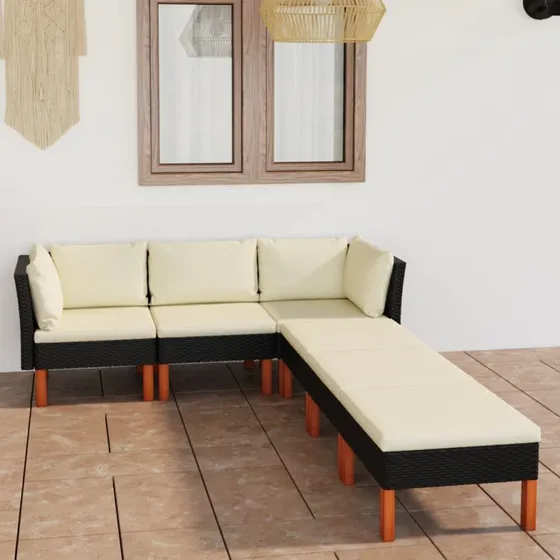 Loungesæt til haven 6 dele i sort polyrattan