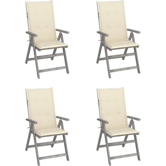 Havestole 4 stk. i massivt akacietræ med hynder