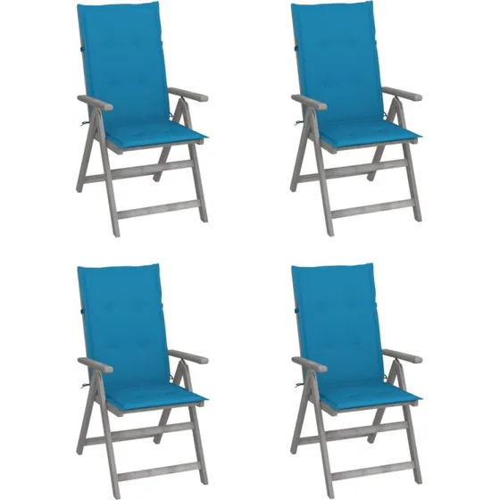 Havestole 4 stk. i akacietr med hynder - grvasket