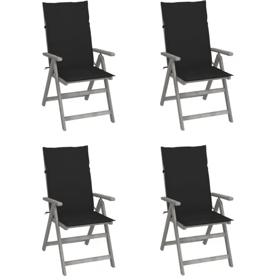 Havestole i massivt akacietr 4 stk. med hynder