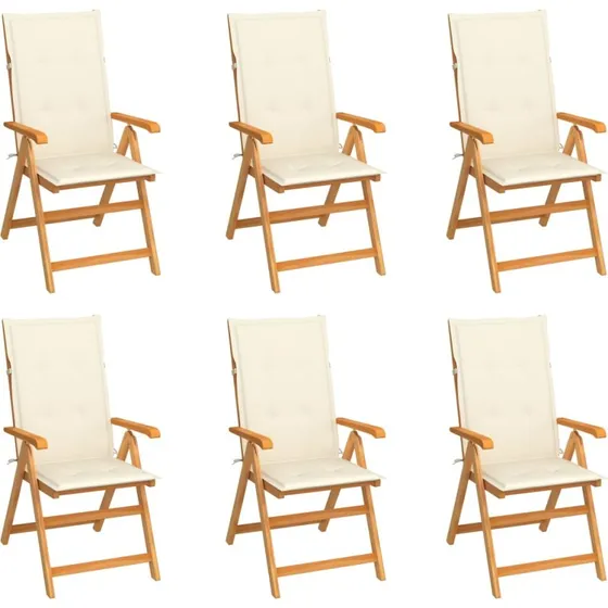 Havestole 6 stk. i massivt teak med creme hynder