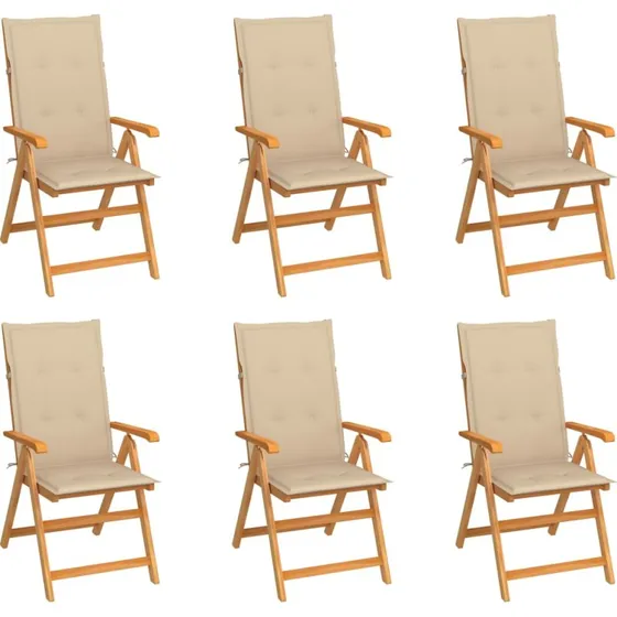 Havestole 6 stk. i massivt teak med beige hynder