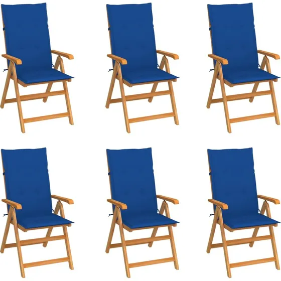 Havestole 6 stk. i massivt teak med kongeblå hynder