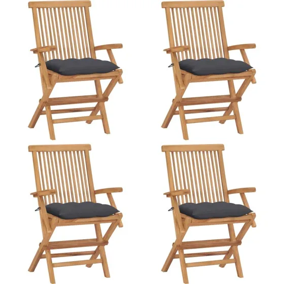 4 stk. havestole i massivt teak med antracitgrå hynder