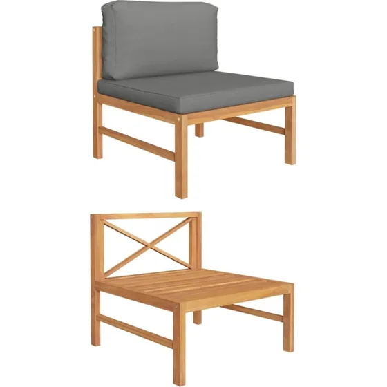 Midterdel til sofa i massivt teak med mørkegrå hynder