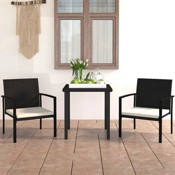 Havemøbelsæt 3 dele polyrattan, sort