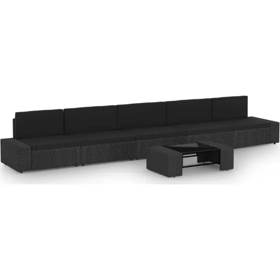 Loungesæt til haven 6 dele i sort polyrattan med hynder