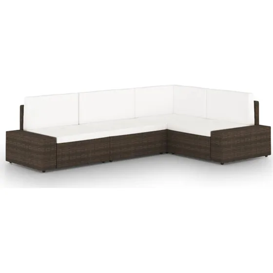 Loungesæt til haven 4 dele i brun polyrattan med hynder