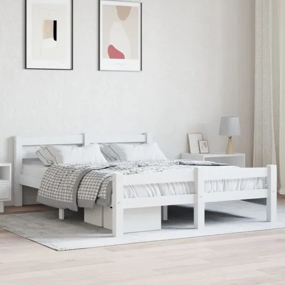 Sengestel 140x200 cm i massivt fyrretræ – hvid
