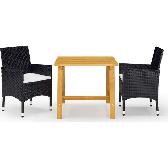 3-delers spisebordssæt til haven i sort – akacietræ & polyrattan