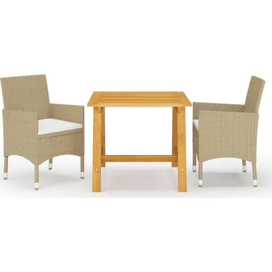 Havemøbelsæt i akacietræ og polyrattan, 3 dele - beige
