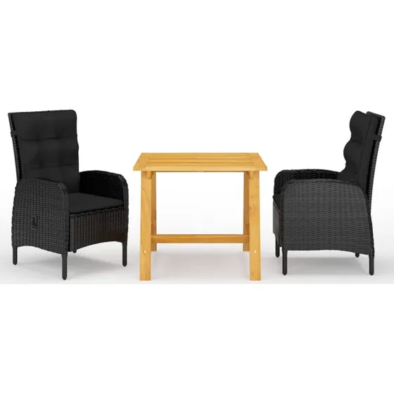 Spisebordssæt til haven 3 dele - sort, akacietræ & polyrattan