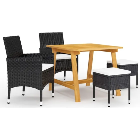 Spisebordssæt til haven 5 dele i akacietræ og polyrattan