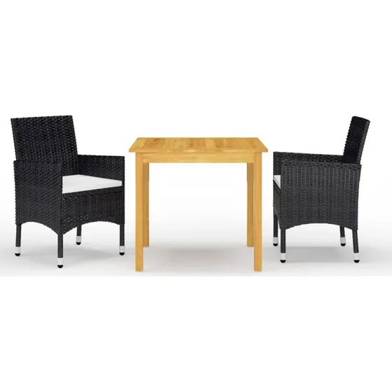 Spisebordssæt til haven 3 dele - sort, akacietræ & polyrattan