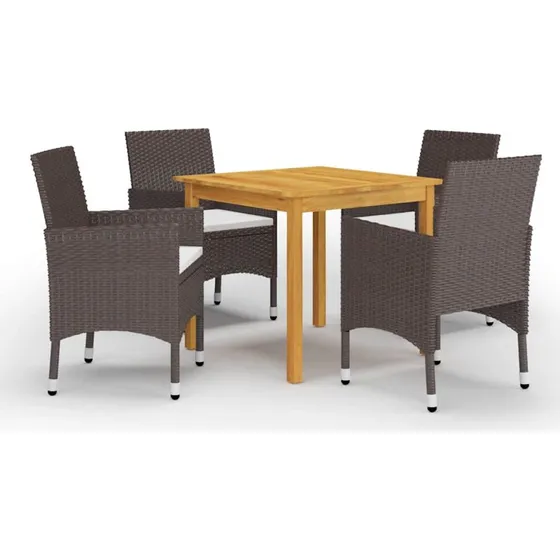 Havestole 5-dele brun - polyrattan med pulverlakeret stel