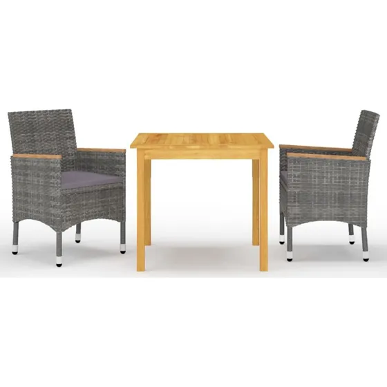 Spisebordssæt til haven 3 dele i grå - akacietræ & polyrattan