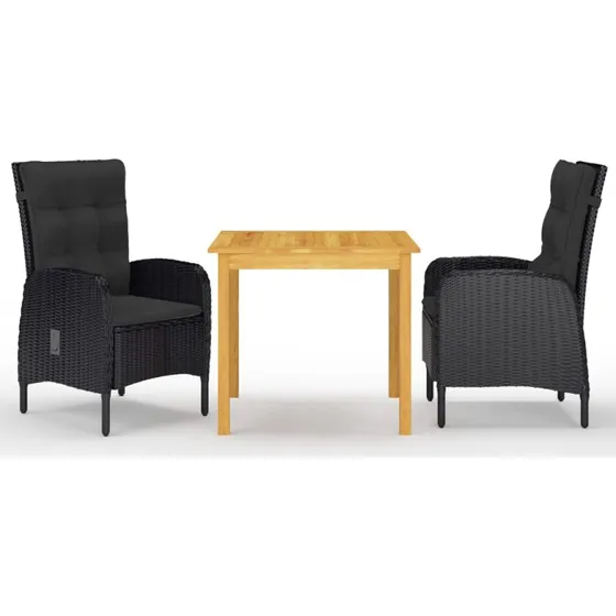 Spisebordssæt 3 dele i akacietræ og polyrattan (sort)
