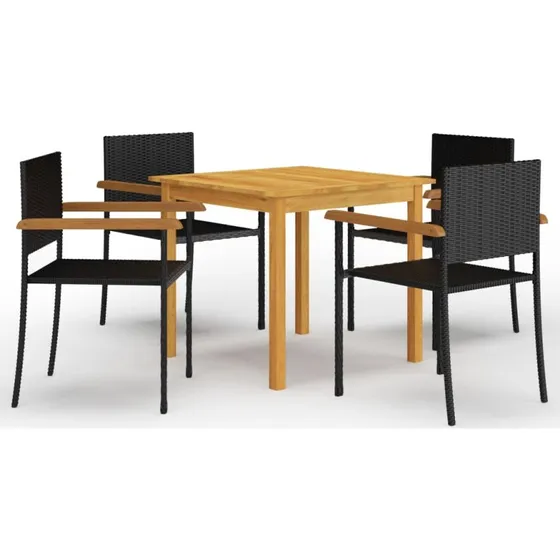 Havemøbelsæt 5 dele i sort – akacietræ & polyrattan
