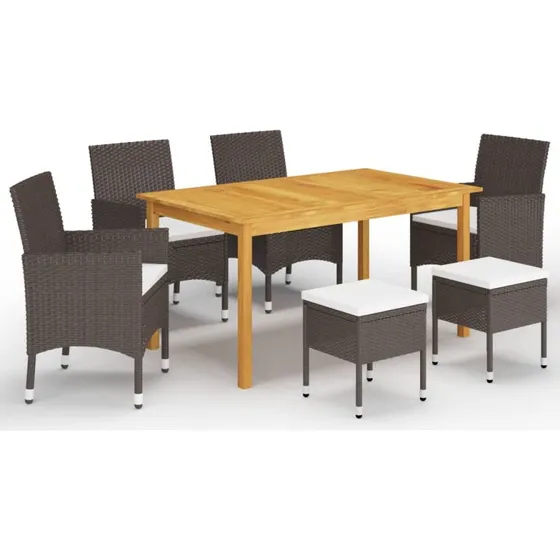 Spisebordssæt til haven 7 dele i akacietræ og polyrattan