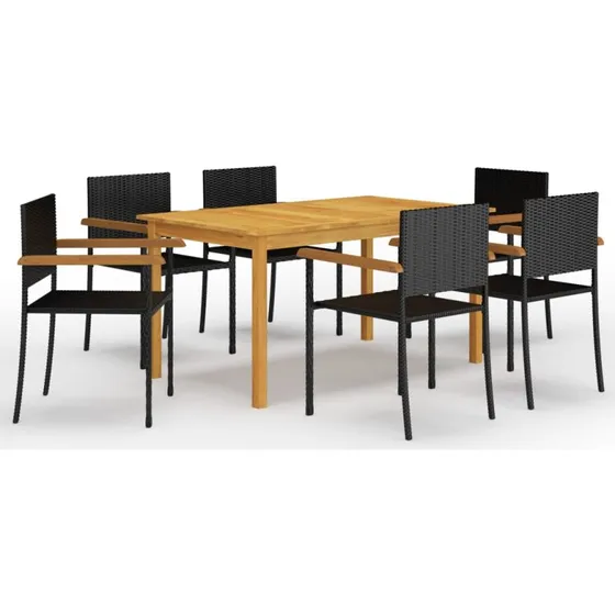 Spisebordssæt til haven 7 dele – sort akacietræ & polyrattan