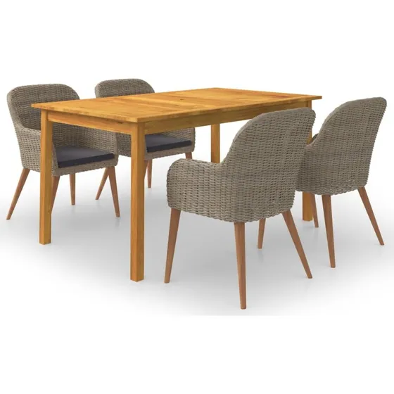 Havemøbelsæt 5 dele i akacietræ og polyrattan, brun