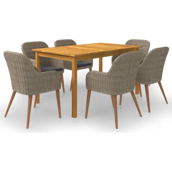 Spisebordssæt til haven 7 dele i akacietræ og polyrattan
