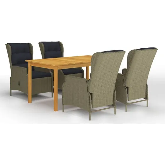 Spisebordssæt til haven 5 dele i akacietræ og polyrattan