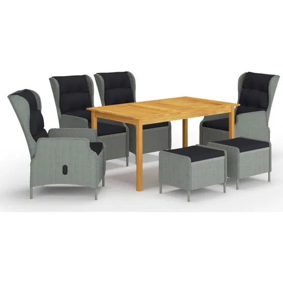 Spisebordssæt til haven 7 dele – lysegråt polyrattan & akacie