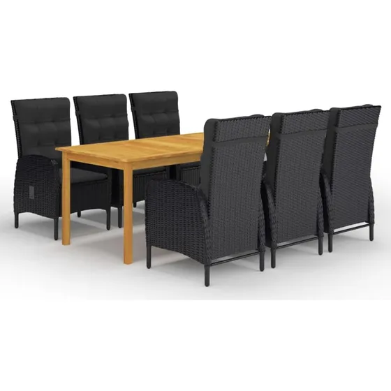 Spisebordssæt til haven 7 dele – sort akacietræ & polyrattan