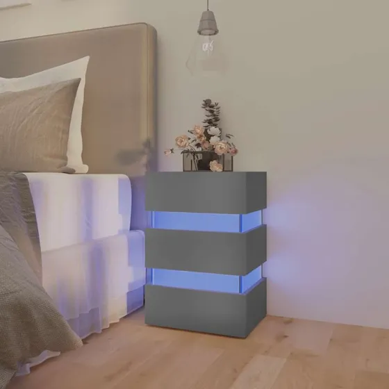 Sengebord med LED 45x35x67 cm - Grå konstrueret træ