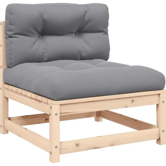 Midtermodul til havesofa i massivt fyrretræ med grå hynde
