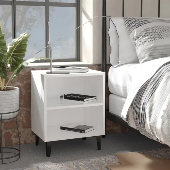 Sengebord med metalben 40x30x50 cm – Hvidt natbord
