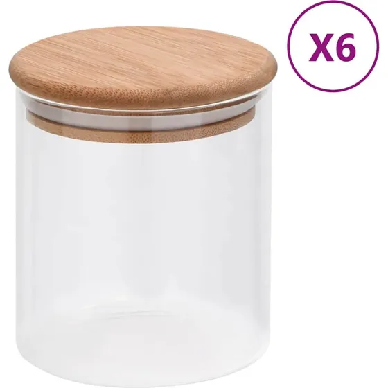 Opbevaringsglas i glas med bambuslåg 6 stk 600 ml