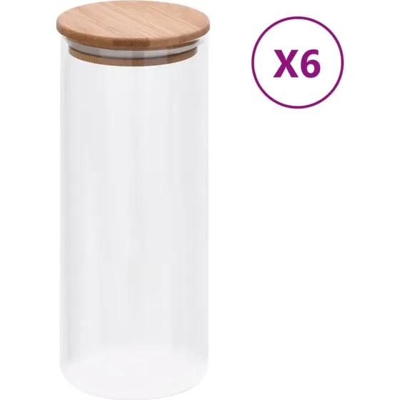 Opbevaringsglas 6 stk med bambuslåg 1000 ml