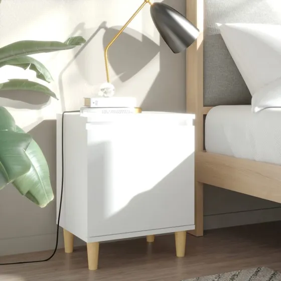 Sengeskab i hvidt med ben 40x30x50 cm – massivt træ