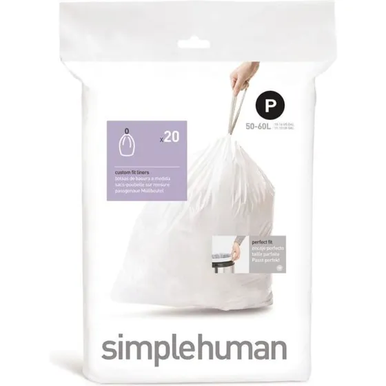 Simplehuman affaldsposer Kode P 50–60 L hvid 20 stk