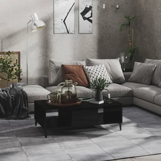 Sofabord 103,5x60x35 cm sort højglans med hylder