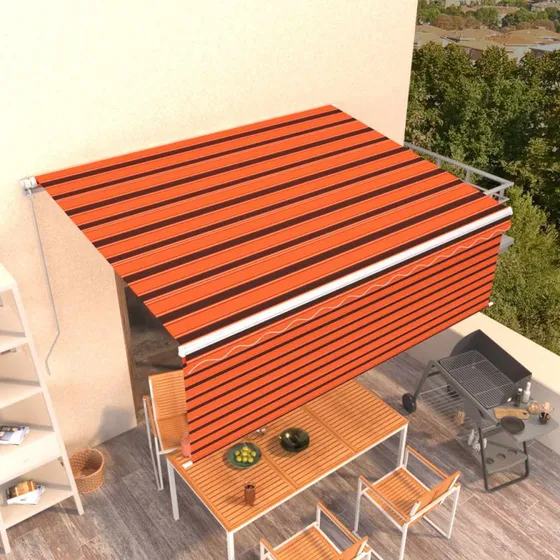 Markise m. gardin 4,5x3 m manuel  orange/brun