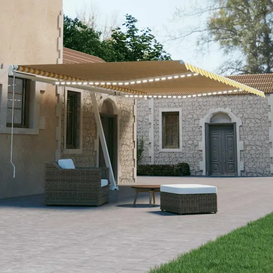 Markise 600x300 cm med LED & vindsensor (gul/hvid)