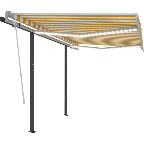 Markise 3,5x2,5 m med LED-lys - manuel, gul/hvid