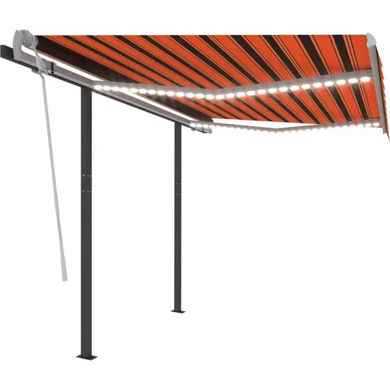 Markise med LED 3,5x2,5 m – manuel, orange/brun
