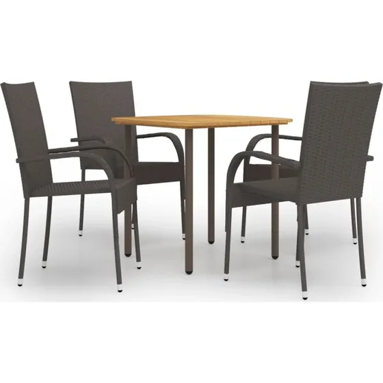 Spisebordssæt 5 dele i akacietræ & polyrattan, brun