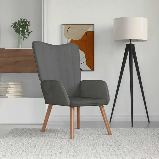Lænestol i mørkegrå velour med stålstel og skumpolstring